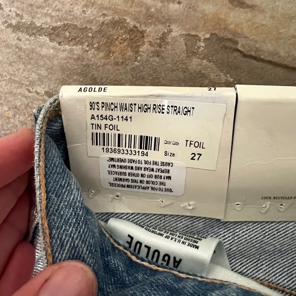NWT Agolde 90s Pinch Waist Jeans in Tinfoil - Picture 5 of 6